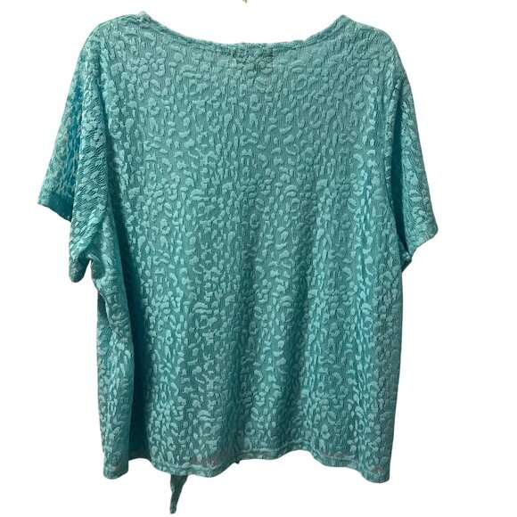 C.D. Daniels 2X Turquoise Short Sleeve Tie-Front Top blouse - Picture 9 of 12